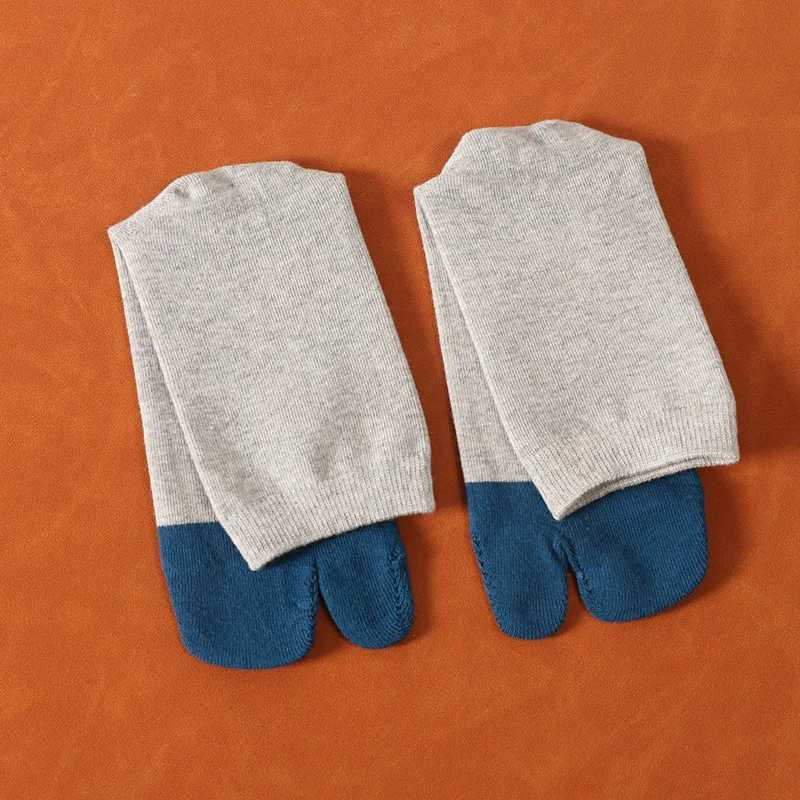 5 Pairs Autumn Winter Tabi Two Toe Socks Japanese Style Sweating Mid-tube Geta Sock Men Solid Black White 2 Finger Clogs SocksXJ241019