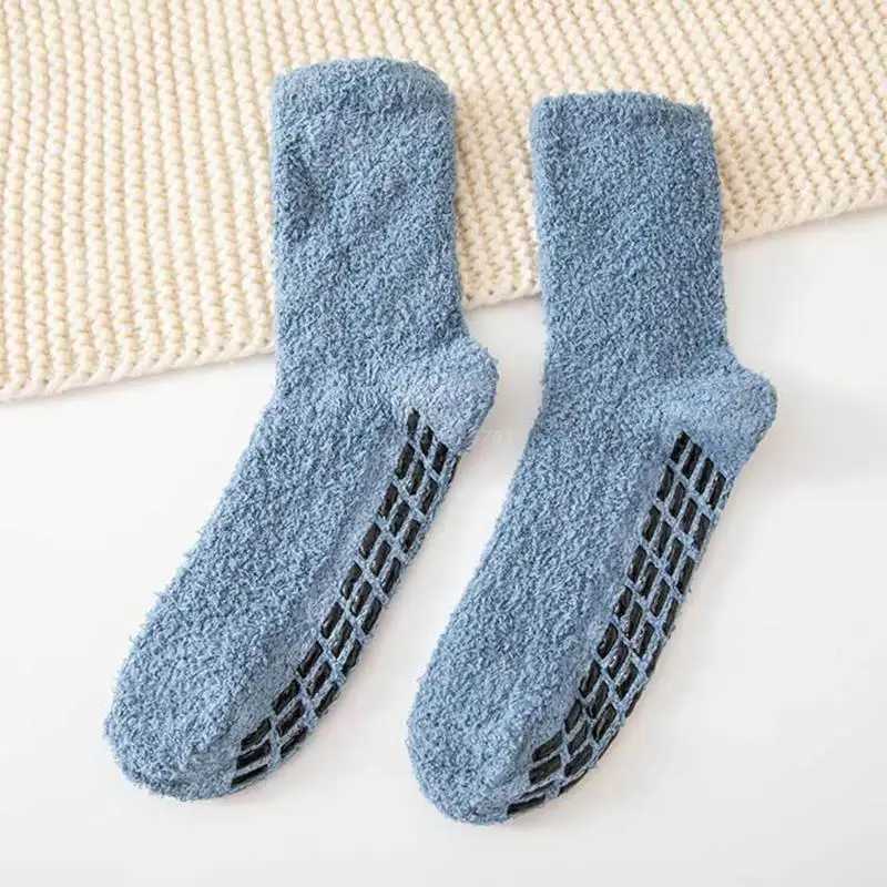 Men Winter Cozy Fuzzy Slipper Socks Simple Solid Color Non Slip Grip Warm Fluffy Plush Hospital Lounge Floor Sleeping HosieryXJ241019