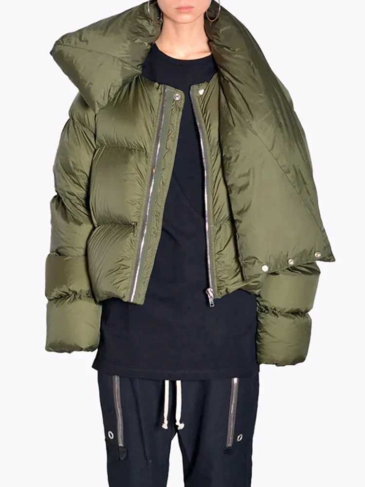 Women's Down Parkas 2024 New Winter Scarf Collar Cutting Inflatable Jacket Womens Long and Thick Warm Bedding Bubble Coat Womens Coat Park Y24101