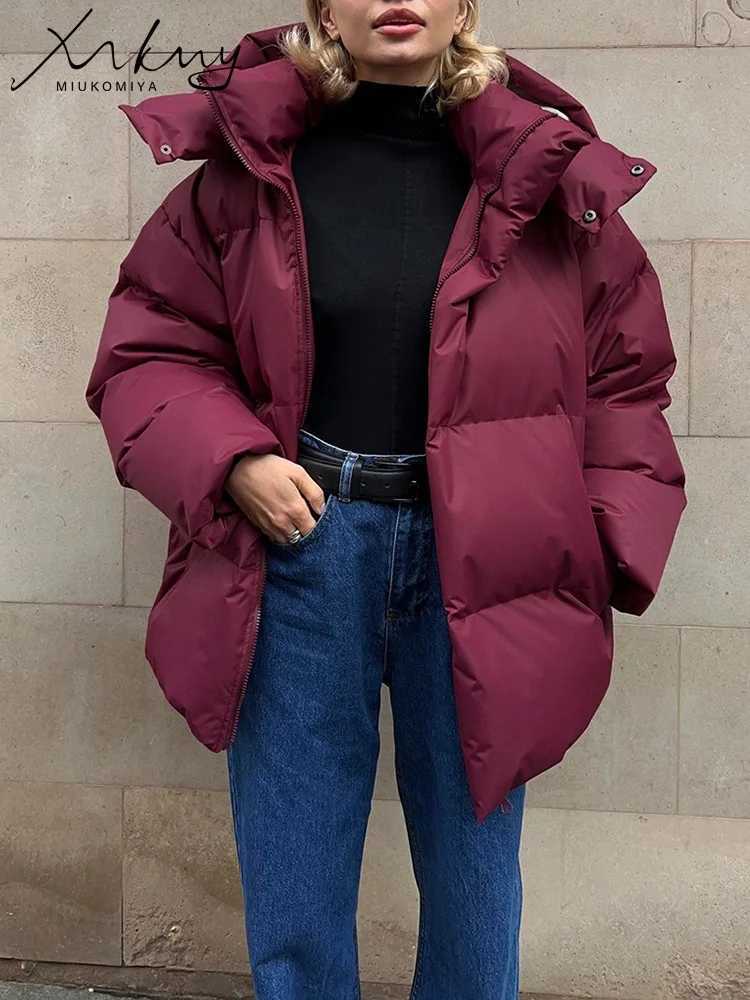 MiuKoMiYa Women Thicken Warm Parkas Winter Down Cotton Jacket With Hood Long Thick Padded Quilted Jackets Winter Coats GrayX241019