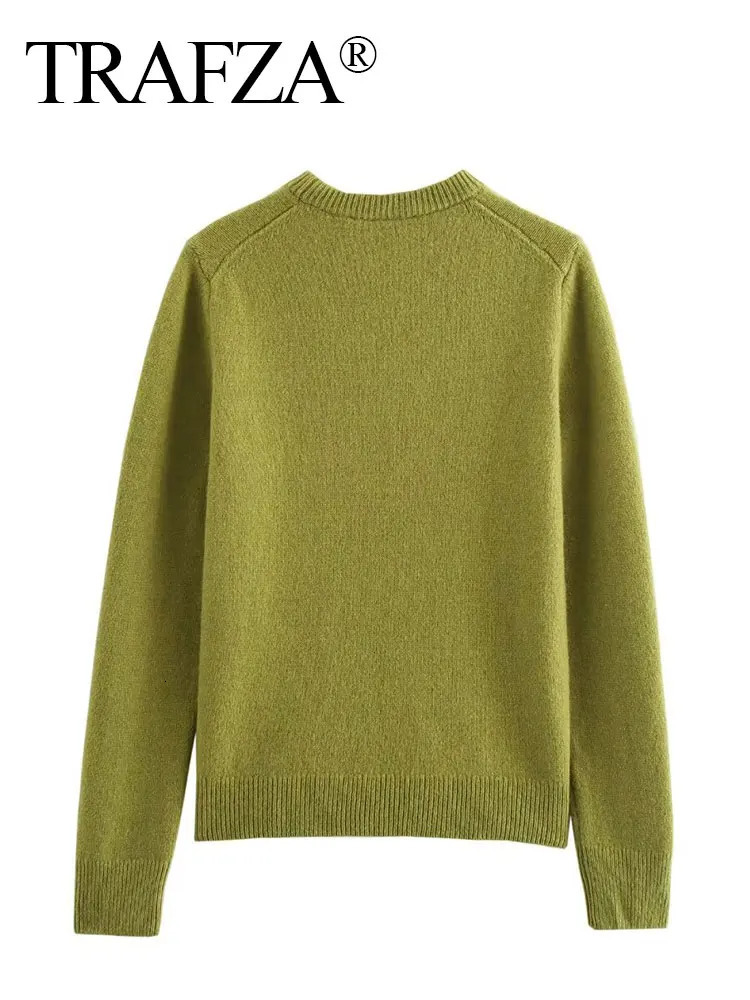 TRAFZA Womens Spring Green Skiing Set Long Sleeve O-neck Sweater Pullover Top Womens Elegant Pure Thin A-Line Mini Skiing Set 241018