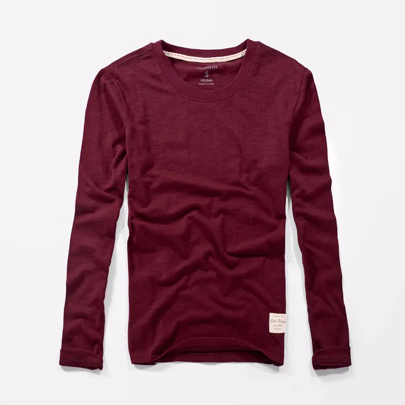 Yellow casual mens long sleeved T-shirt 100% pure cotton top O-neck slim fit fashionable classic T-shirt summer thin T-shirt 241018