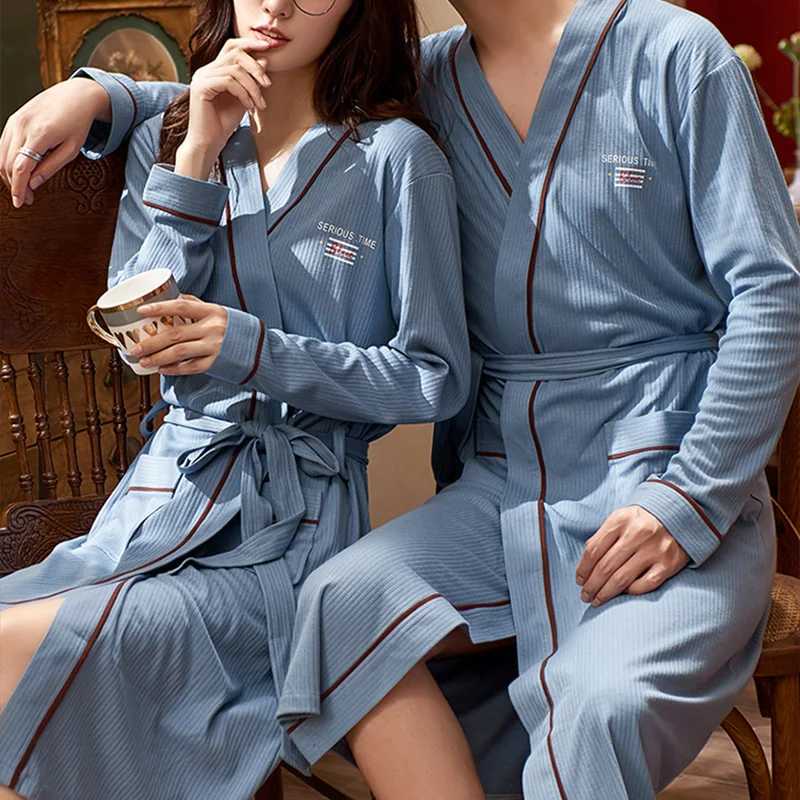 Lovers Mens Cotton Bathrobe Kimono Robe Womens Dressing Gown Nightgown Couple Sleepwear Nightgown Spring Autumn Wedding DressXJ241018