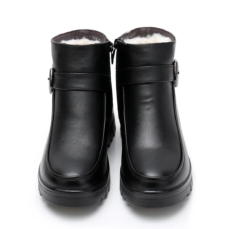 GKTINOO Fashion Winter Womens Genuine Leather Ankle Boots Womens Thick Plush Warm Snow Boots Waterproof and Non slip Boots 241018