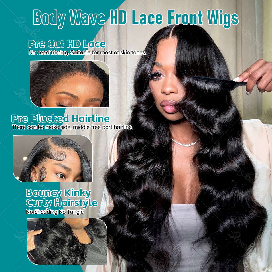 Rosabeauty 38 Inches Water Human Hair Wigs 13x6 Lace Frontal Wig 13x4 Body Wave 5x5 HD Closure 250 high Density