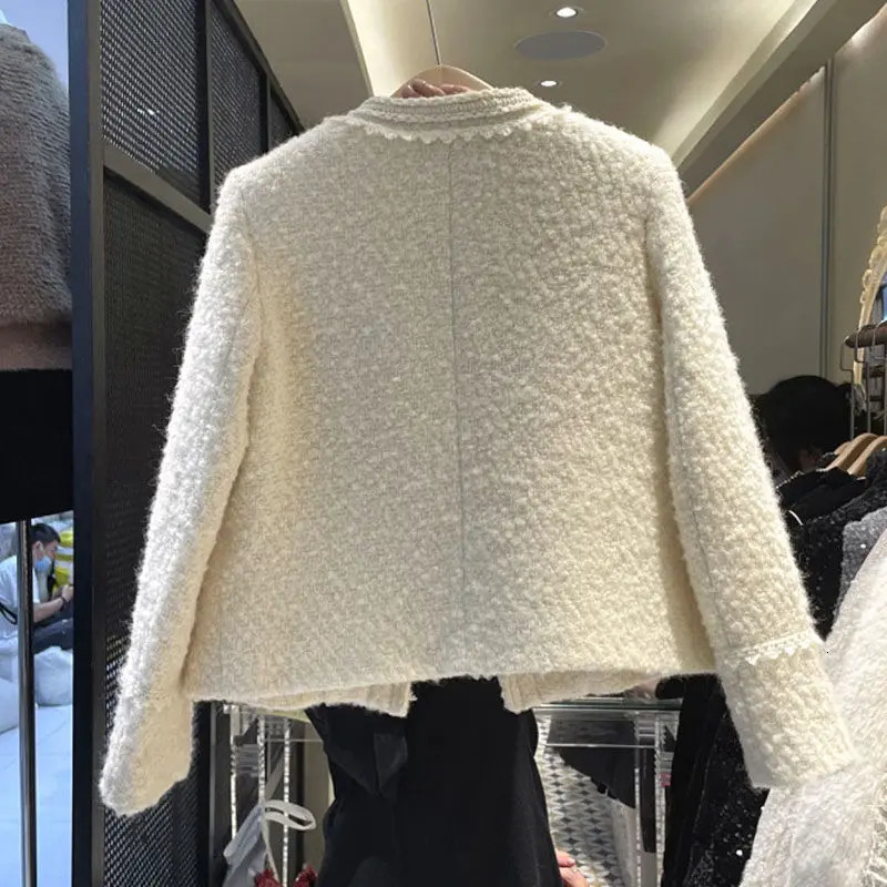 GkyocQ Sweet Girls Celebrity Tweed Coat Elegant O Neck Long Sleeve Single Row Buttons Short Jackets Pretty Female Coats 241019