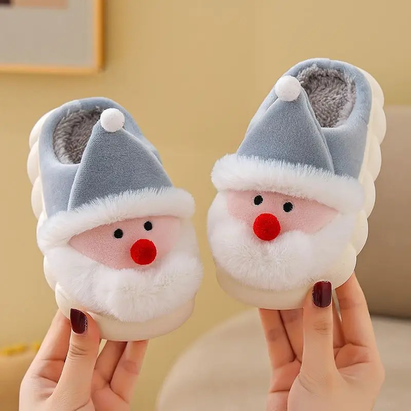 Santa Claus childrens slider winter cartoon no slider boys and girls slider plush warm soft bottom childrens mom home shoes 241018