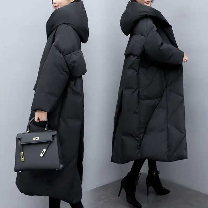 Long Thick Parkas Zipper Hooded Spliced Jackets Women Maxi Warm Loose Coats Pockets Autumn Winter Y2k Korean Coat Warm ParkaX241019