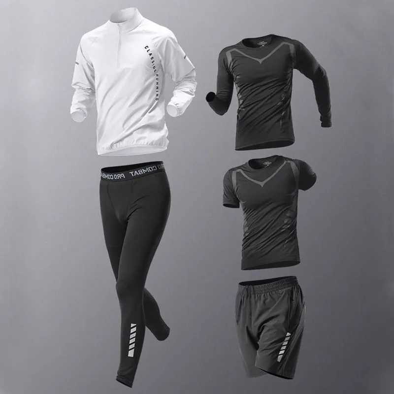 Windproof 5-piece outdoor mens quick drying jacket set fitness running set sports jogging pants sportswear W241018