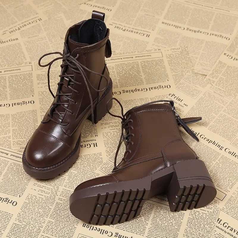 2024 Hot selling Womens Shoes with Zipper Rear and Fashionable Front Lace Modern Boots for Womens New Round Toe Mid calf Boots Zapatos Y241019