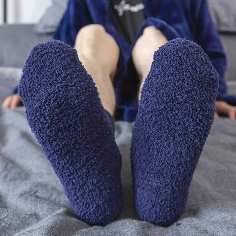 1/3Pairs Coral Fleece Socks Men Solid Color Loose Socks Winter Warm Velvet Home Fluffy Stocking Thicken Thermal Sleeping SoxXJ241019