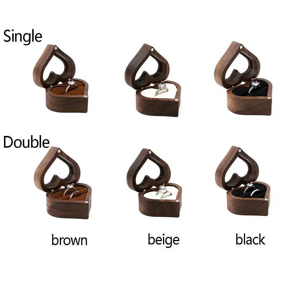 Wooden jewelry box heart-shaped ring display box engagement wedding couple ring storage rack W241019
