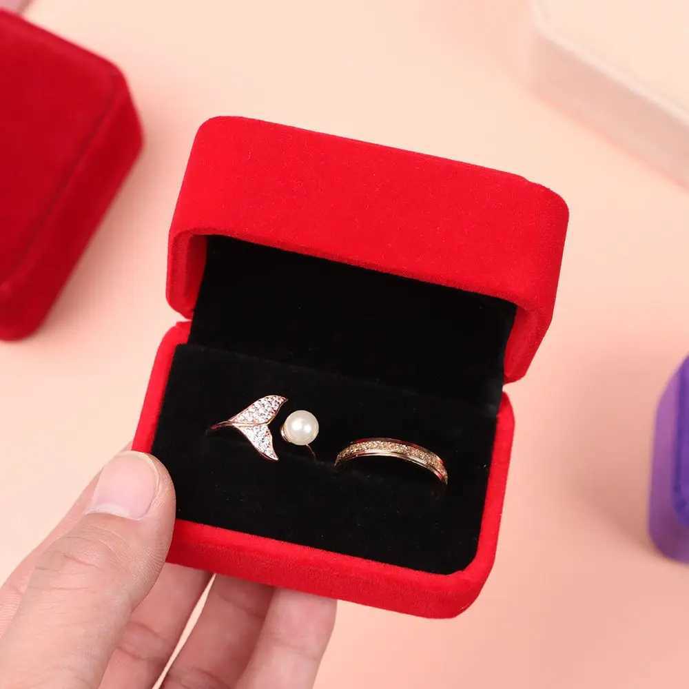 Square Velvet Bead Treasure Box Couple Double Ring Box Wedding Ring Display Box Storage Organizer Gift Packaging Box W241019