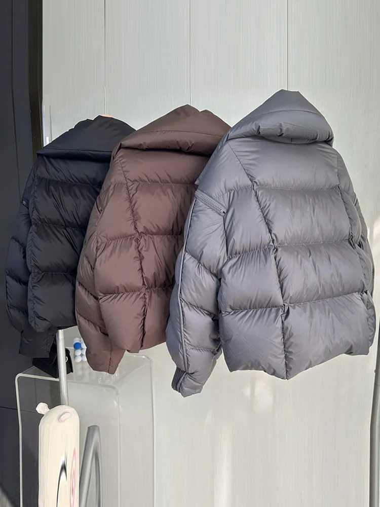 Women's Down Parkas Janveny 2024 New Winter Knitted Splicing Big Collar Magnetic Puff Bread Jacket Womens Detachable Slves Duck Short Coat Y24101