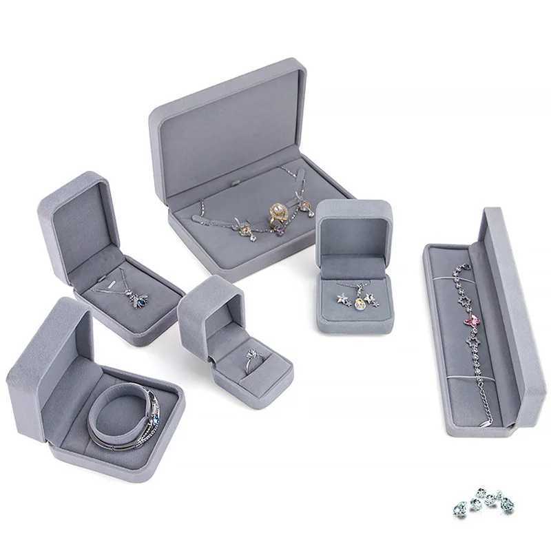 Exquisite Grey Velvet Series Jewelry Box Ring Box Bracelet Bracket Pendant Necklace Storage Organizer Jewelry Display Box W241019