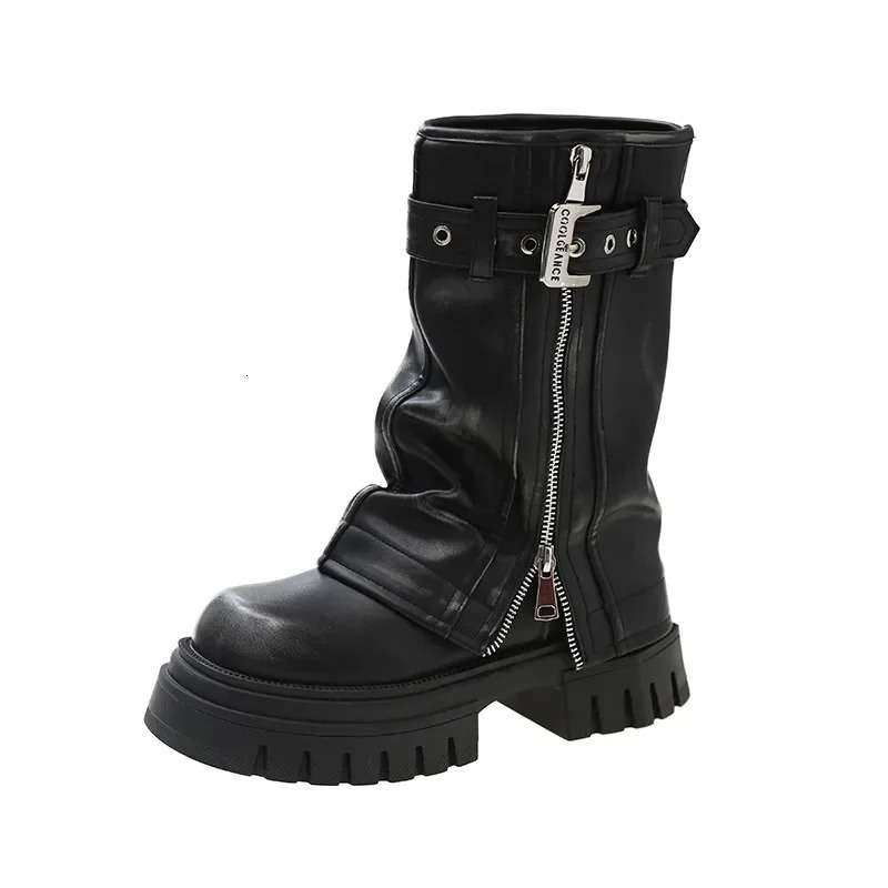 2024 Small and Medium Leg Womens Boots Platform Modern Boots Womens Belt Buckle Square Lace Zipper Square Heel Womens 241018