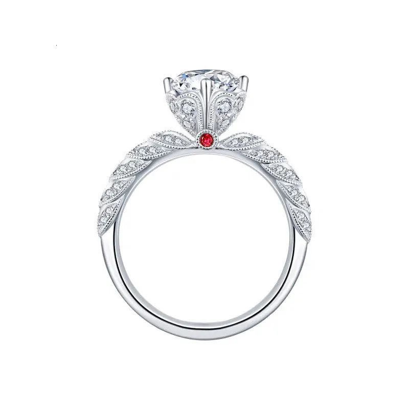 Silver Rings for Women With Side Red Stones Round Engagement Wedding Ring 241010