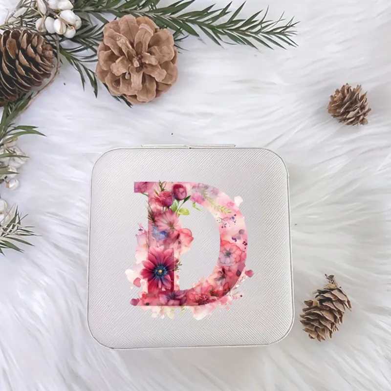 Flower Alphabet Print Jewelry Box Travel Girl Jewelry Box Wedding Bridal Maid Recommendation Mothers Birthday Best Gift Ring Box W241019