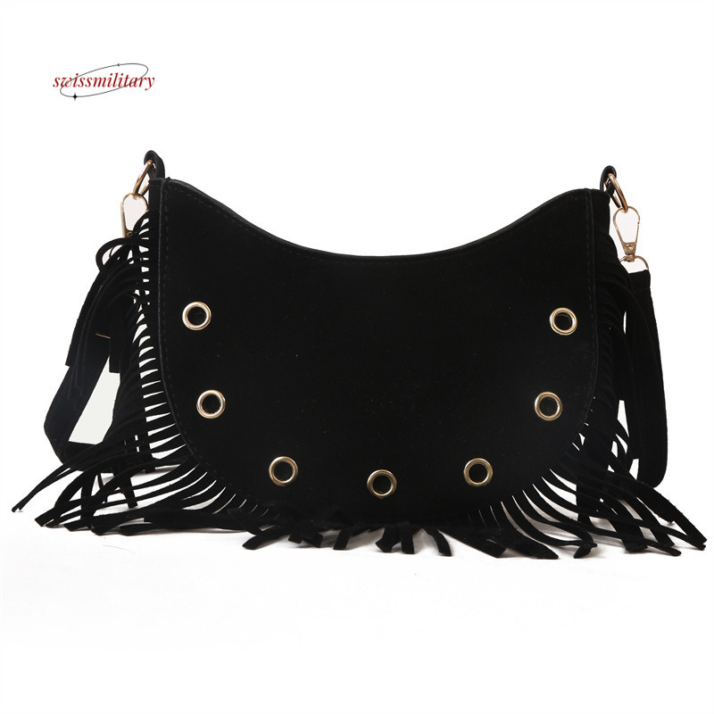 Tassel brown saddle shoulder niche ethnic controversy, West Asia crossbody bag, women's trendy travel bag #18 swissmilitary