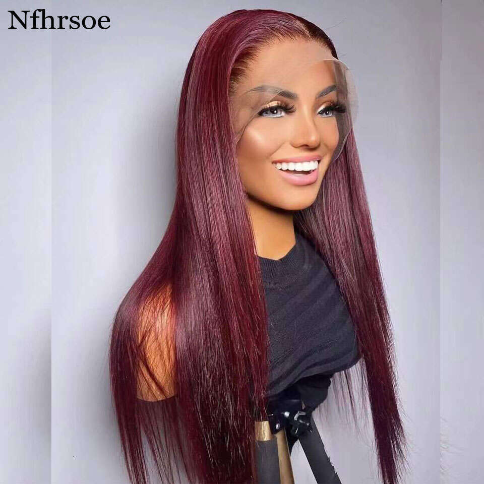 Bury Colored Straight Human Hair Frontal For Women 99j Front Wig Brazilian HD Transparent Lace Pre Plucked