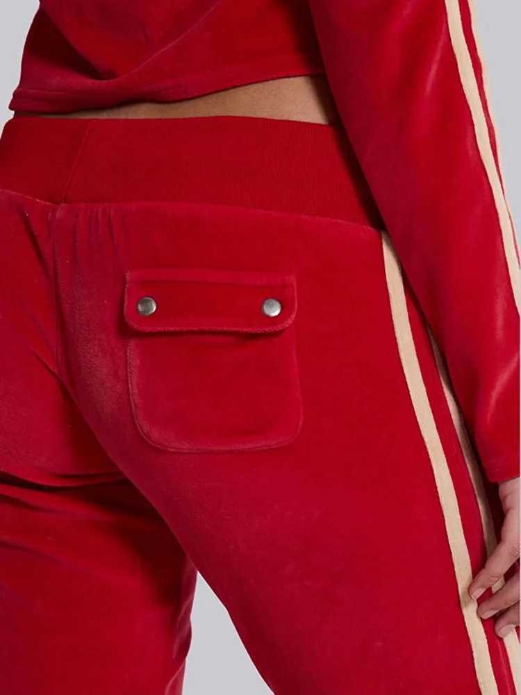 Women's Two Piece Pants Absobe Velvet Y2K 2-piece Womens Zipper Crop Hoodie Top Flash Pants Set Splicing Color Contrast Lace Low Rise Slimming Se