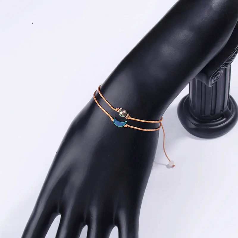 Creative Fashionable Moon Bracelet Natural Black Gallstone Woven Telescope Bracelet Couples Friend Leisure Travel Bracelet 241018