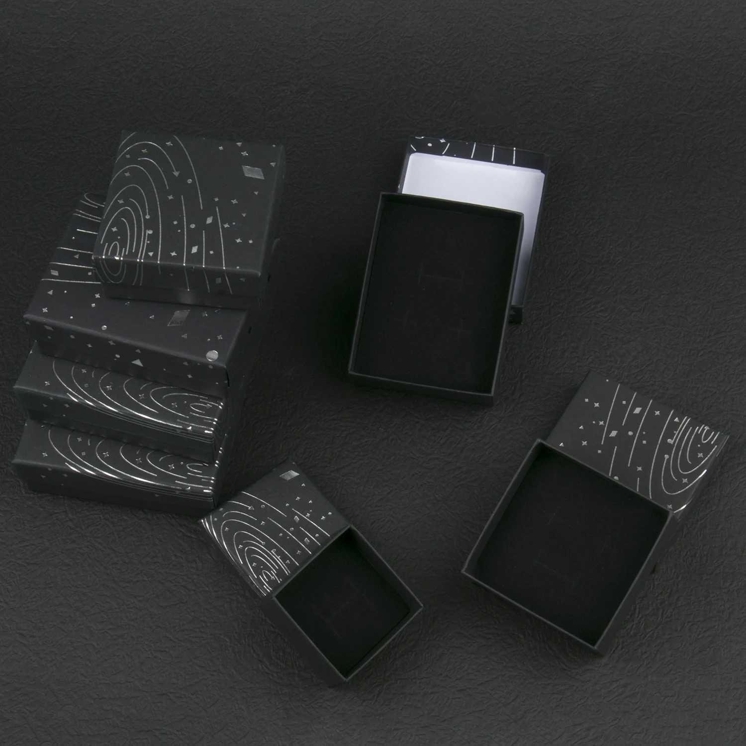 Black Starry Sky Square Cardboard Cowhide Jewelry Set Box Ring Earrings Necklace Gift Box Jewelry Packaging 1 Piece W241019
