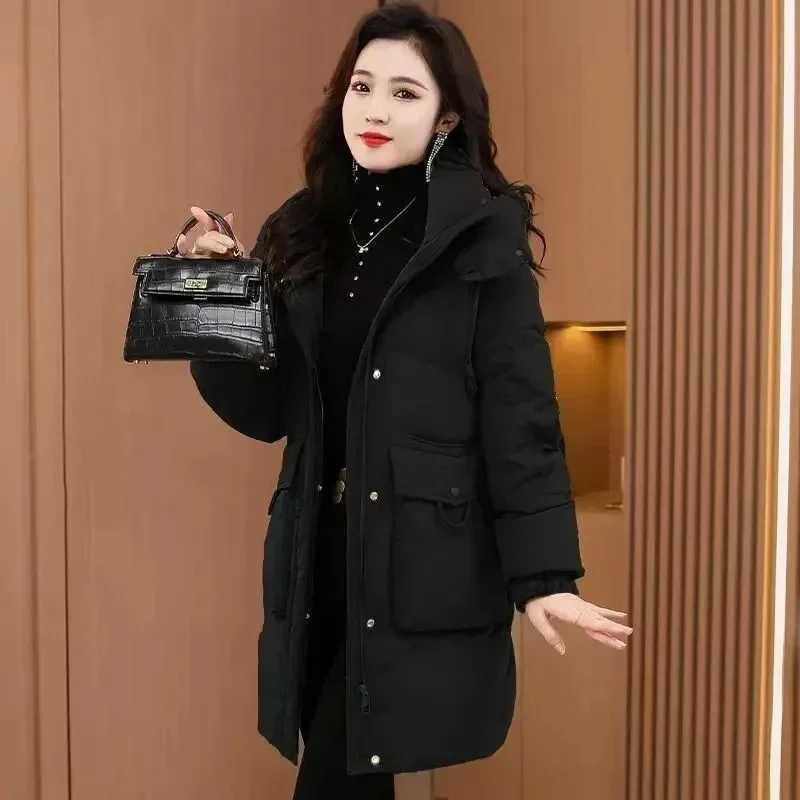 Warm Cotton Padded Coat Fashion Outwear Mother Ladies Winter 2024 New Down Jacket Women Parkas Long Thick Parkas Hooded Top TideX241019