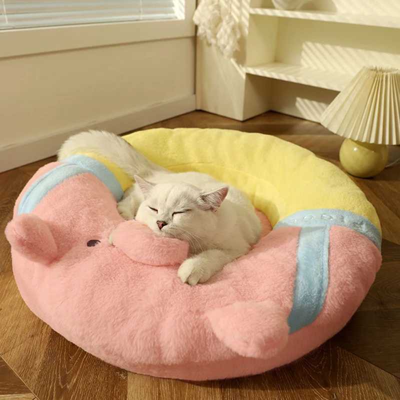 Beds Furniture Four Seasons Pink Pig shaped House Round Bed Donut Cat Dog Basket Animal Sleep Sofa Pet Supplies H241019