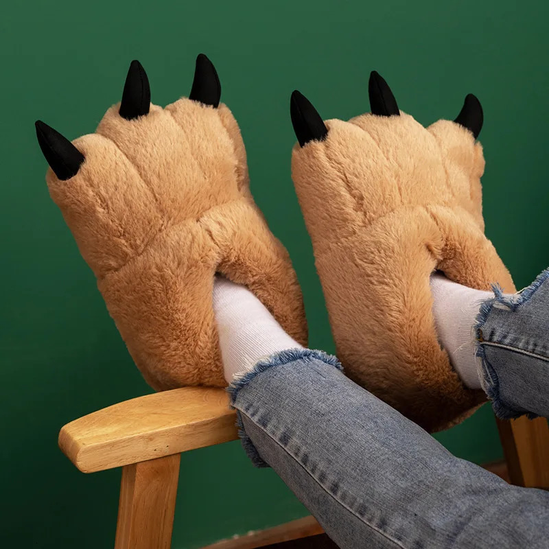 Womens and Girls Winter Slippers er Christmas Animal Slippers Bear Claw Thick Fur House Shoes 241018