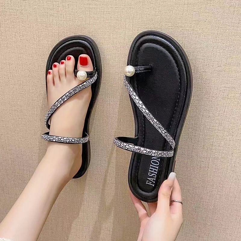 Wearing Slippers Women Internet Famous Fashionable Rhinestones French Style Sandals Super Fairy Matching Skirts Flat For Summer Outings Ddmysaturn