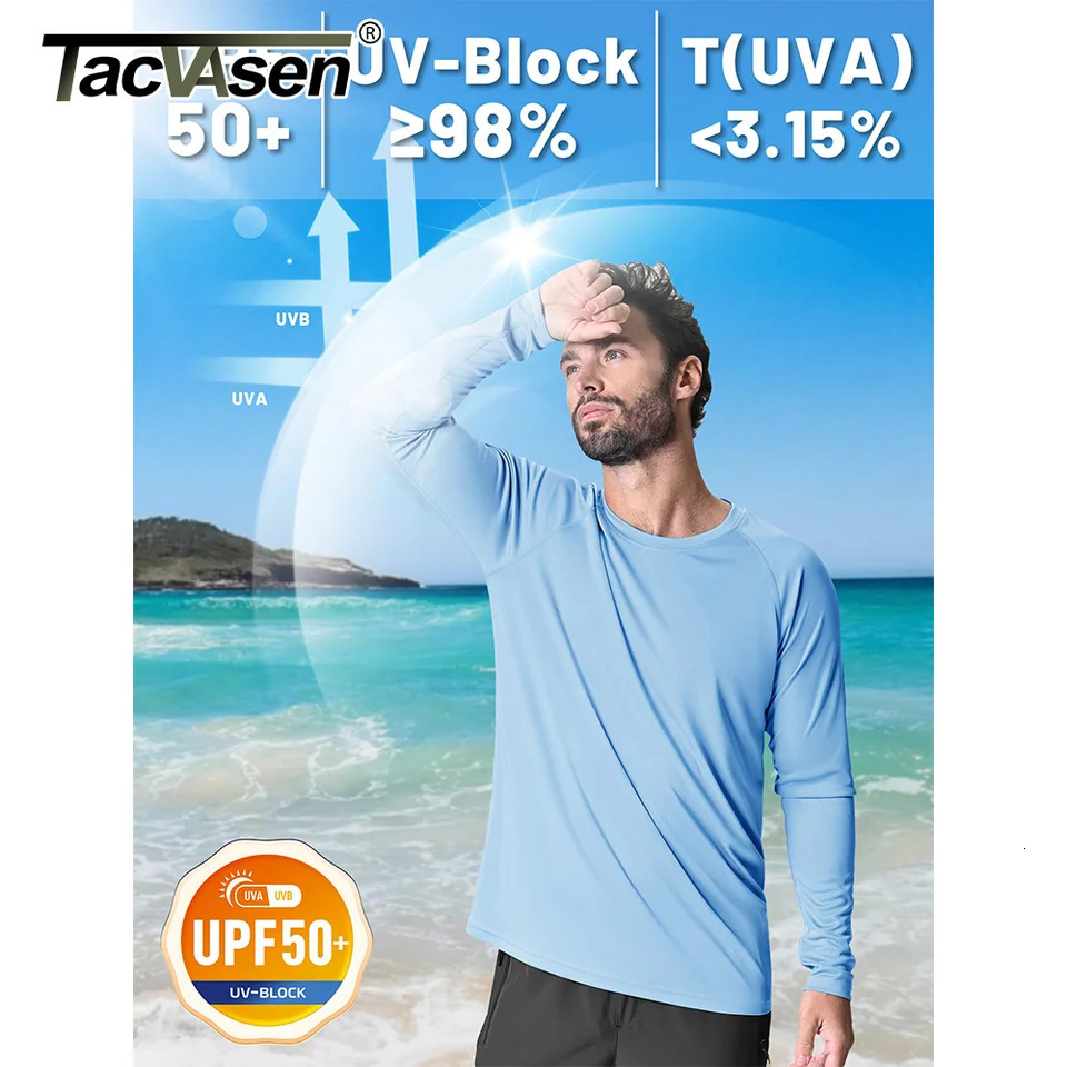 Takvasen Mens Sunscreen T-shirt Summer UPF 50Long Sleeve Performance Fast Drying Breathable Hiking Fish T-shirt UV Protection 241018