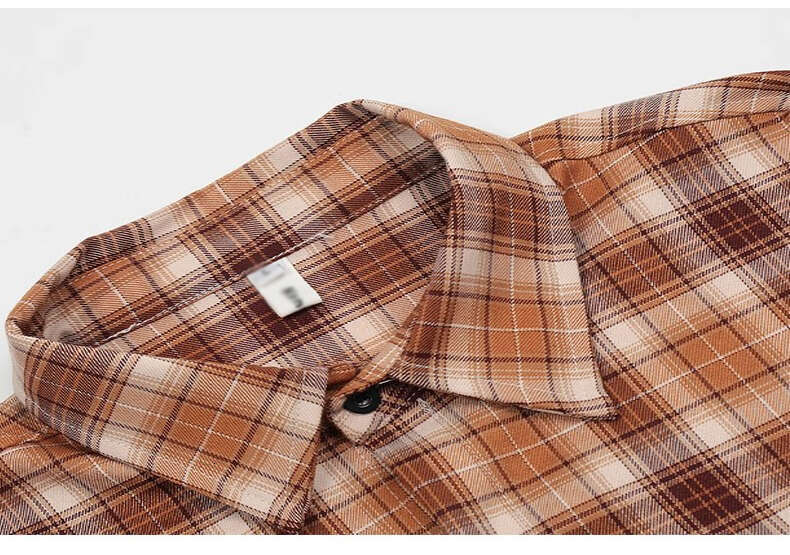 shanshi Men's shirts China-Chic American plaid shirt men's embroidery design sense personality long sleeve men and women versatile handsome 