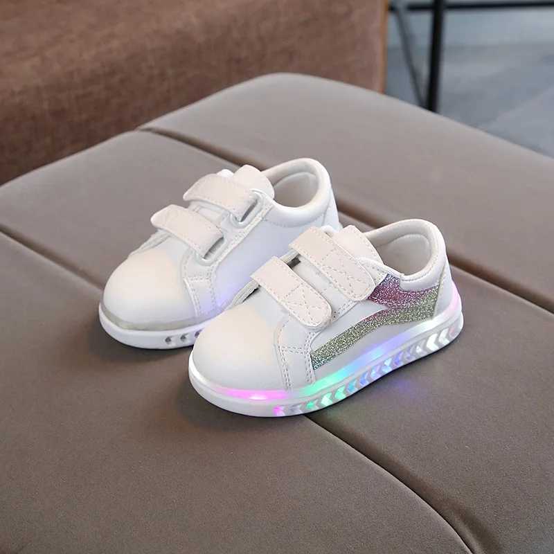 Athletic Outdoor Battery charging LED sports shoes childrens white shoes casual sports baby walking shoes illuminated skateboard soles H241019
