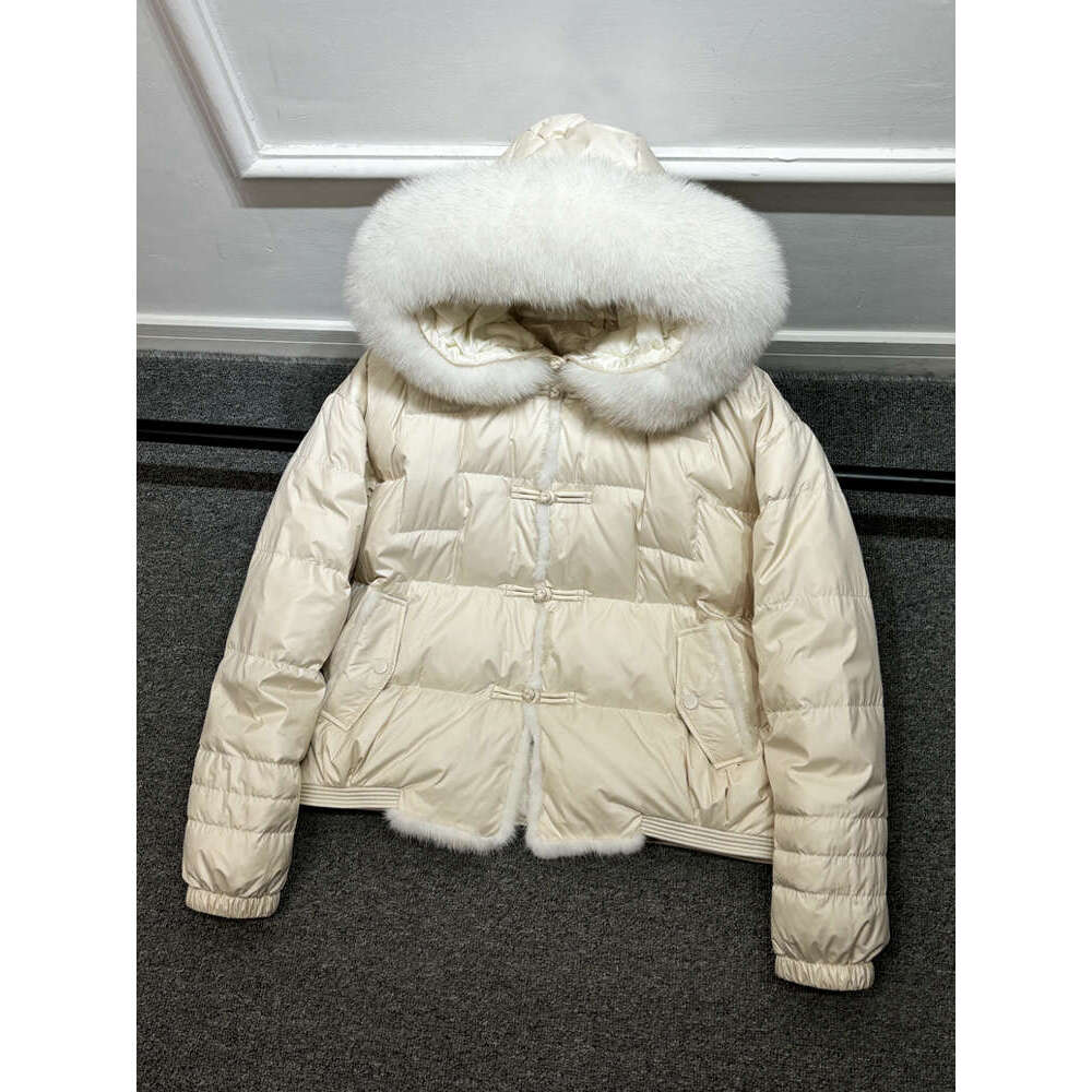 Lagabogy 2024 Winter Women White Duck Down Jacket Real Fox Mink Fur Collar Female Short Warm Puffer Coat Vintage Hooded Parkas