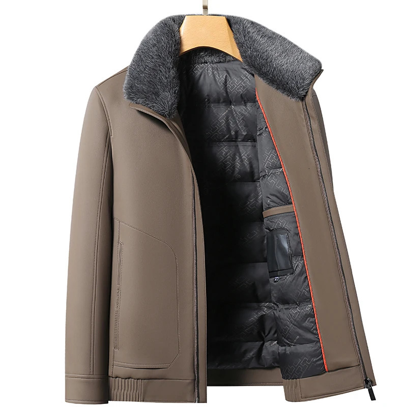 YN-2392 genuine leather down jacket mens winter ferret fur collar filled with 90% white duck down for warmth and high-end fashion 241018