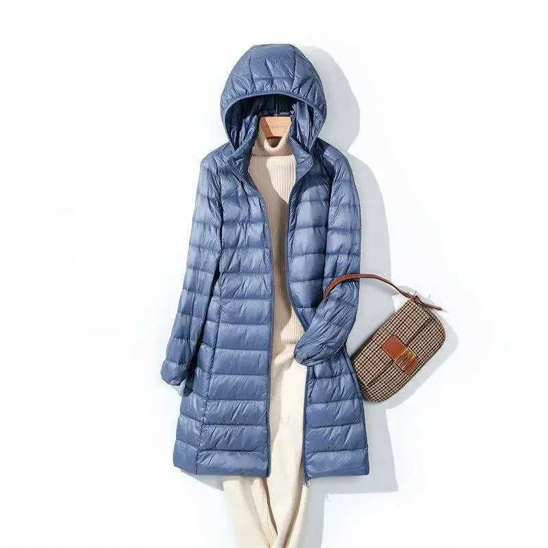 Plus Size 5XL 2024 New Arrivals Autumn Spring Women X-long White Duck Down Jackets Female Hat Detachable Warm Casual CoatsX241019