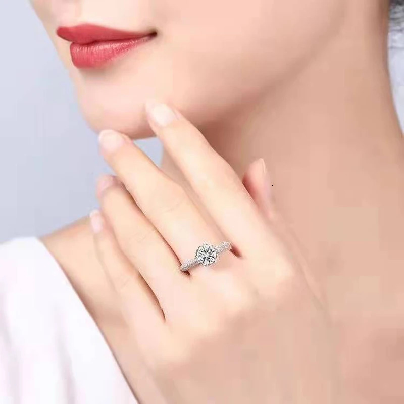 Silver Rings for Women With Side Red Stones Round Engagement Wedding Ring 241010