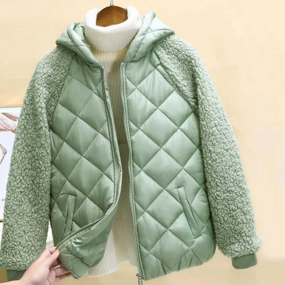 Women Winter Cotton Coat Thickened Plush Padded Coat Long Sleeve Hooded Down Coat Pockets Cold Resistant Windproof Lady JacketX241019