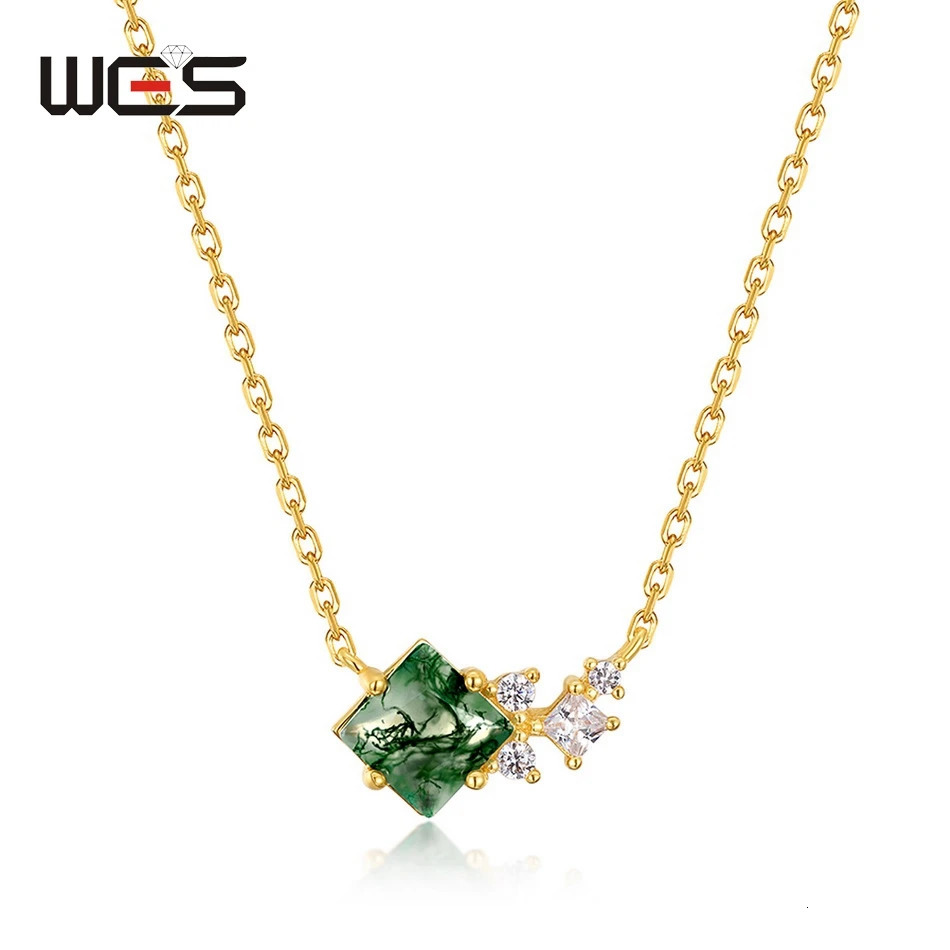 WES 925 sterling silver animal necklace womens natural Mos agate 6 * 6mm fish shaped DIY jewelry party gift engagement 241018