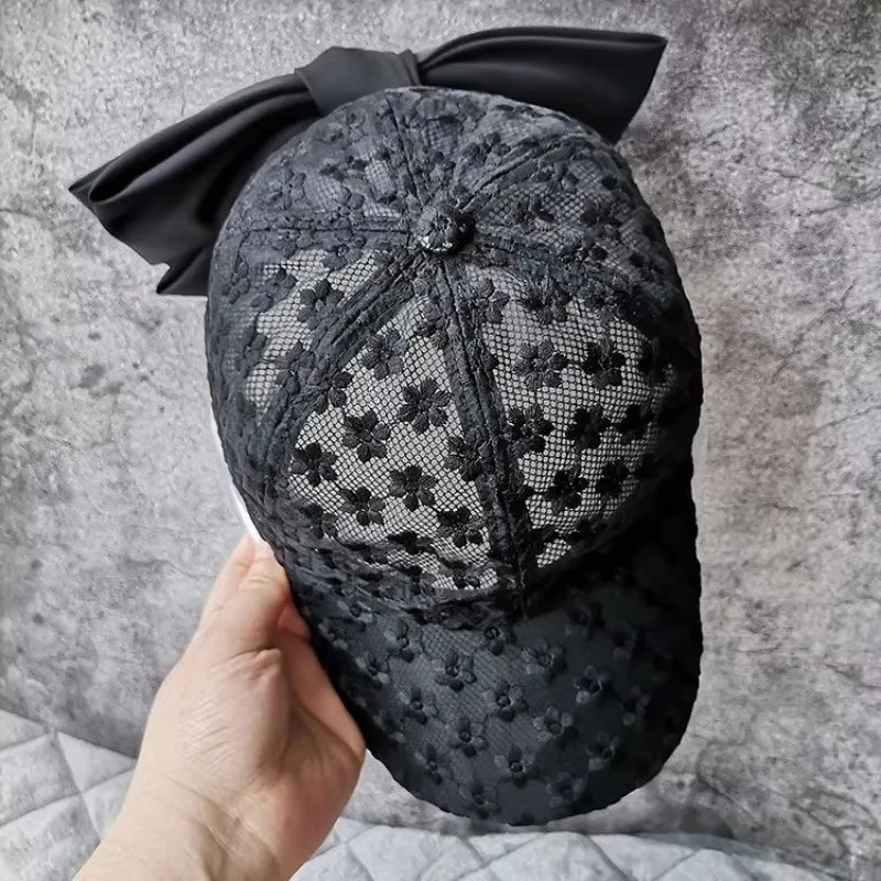 02-shi ins drop fashion original satin Black bowknot lady shade baseball hat women leisure visors cap 241009