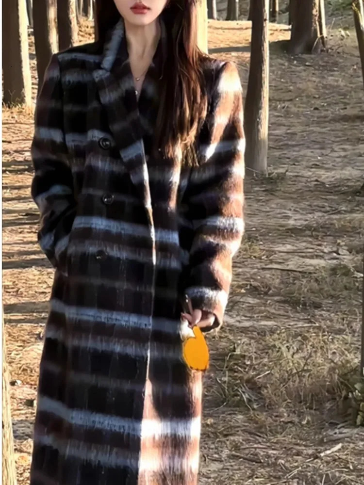 Retro long sleeved double chest plain weave double-sided cashmere coat for womens winter warm wool coat autumn item 16O2475 241019