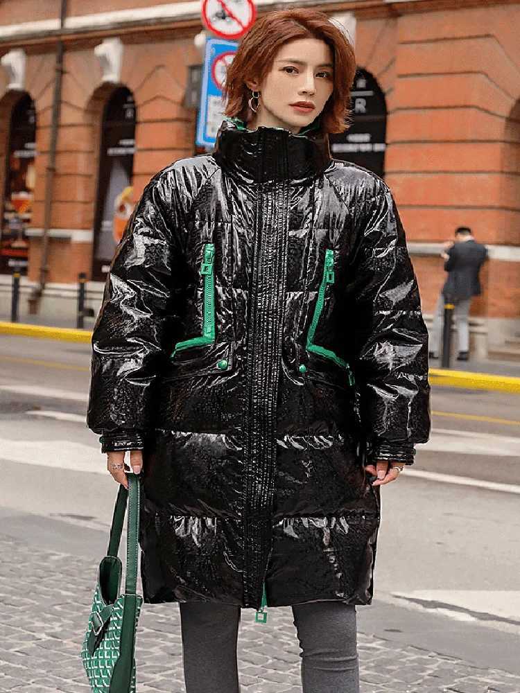 Women's Down Parkas Winter jacket shiny womens Parka down jacket cotton jacket red jacket windproof smooth womens T-shirt thick and loose waterpr