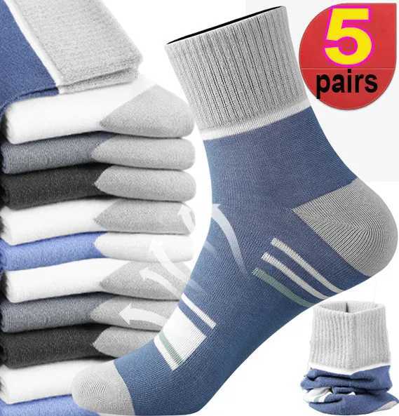 1/5 Pairs High-quality Cotton Fiber Breathable Deodorant Business Men Tube Socks For Autumn Winter Thickened Warm Sports MeiasXJ241019