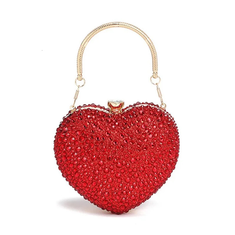Ladies diamond set heart-shaped red crystal clutch wallet stone evening party shoulder bag rhinestone handbag 241018