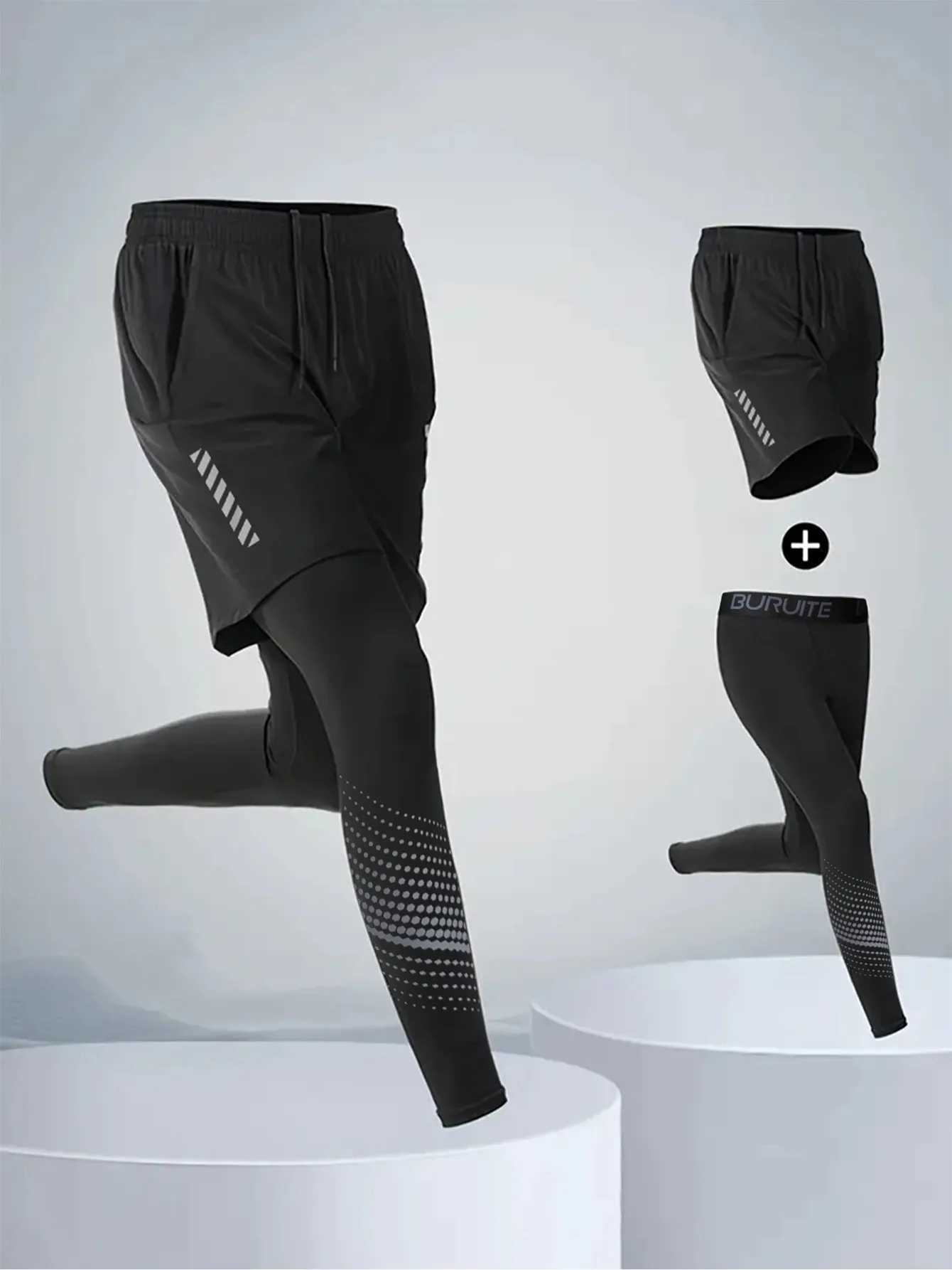 2-piece leggings mens cycling basic fitness fast drying high elasticity exercise running training compression W241018