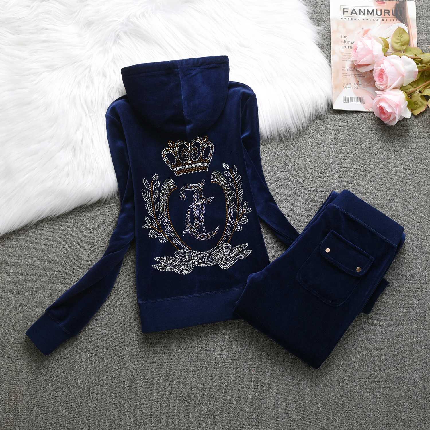 Women's Two Piece Pants JUICY COMETRURE VELVET Casual Tracksuit Womens Velvet Set Diamond Juicy 2 pieces Y241019IYC6 C260312