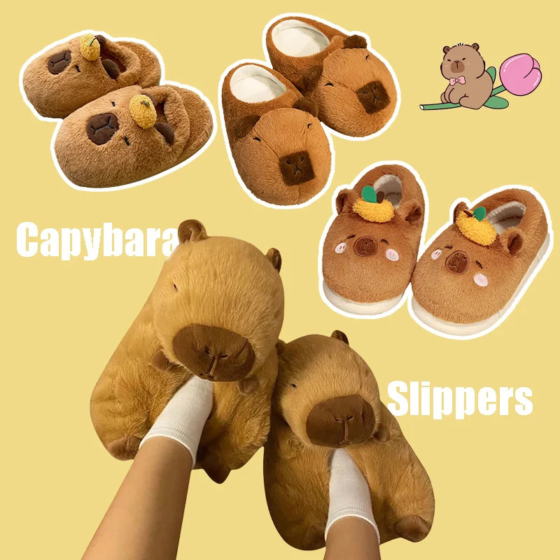 Highland Cow Capybara plush slider cartoon Capibara cotton shoes cute animal slider womens Halloween Christmas gift 241018