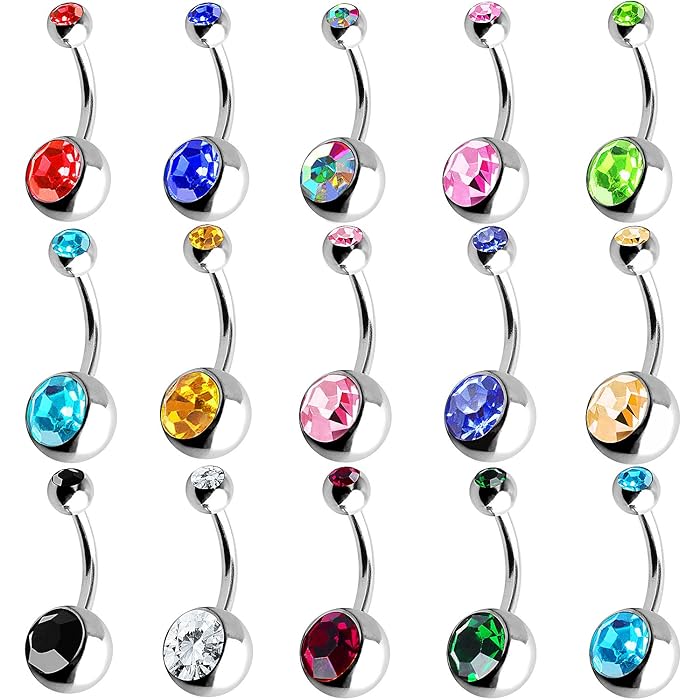 316L Titanium Steel Belly Button Rings Austrian Crystal Navel Rings Belly Piercing Belly Bars Button Belly Rings Piercing Set Piercing Body Jewelry Wh