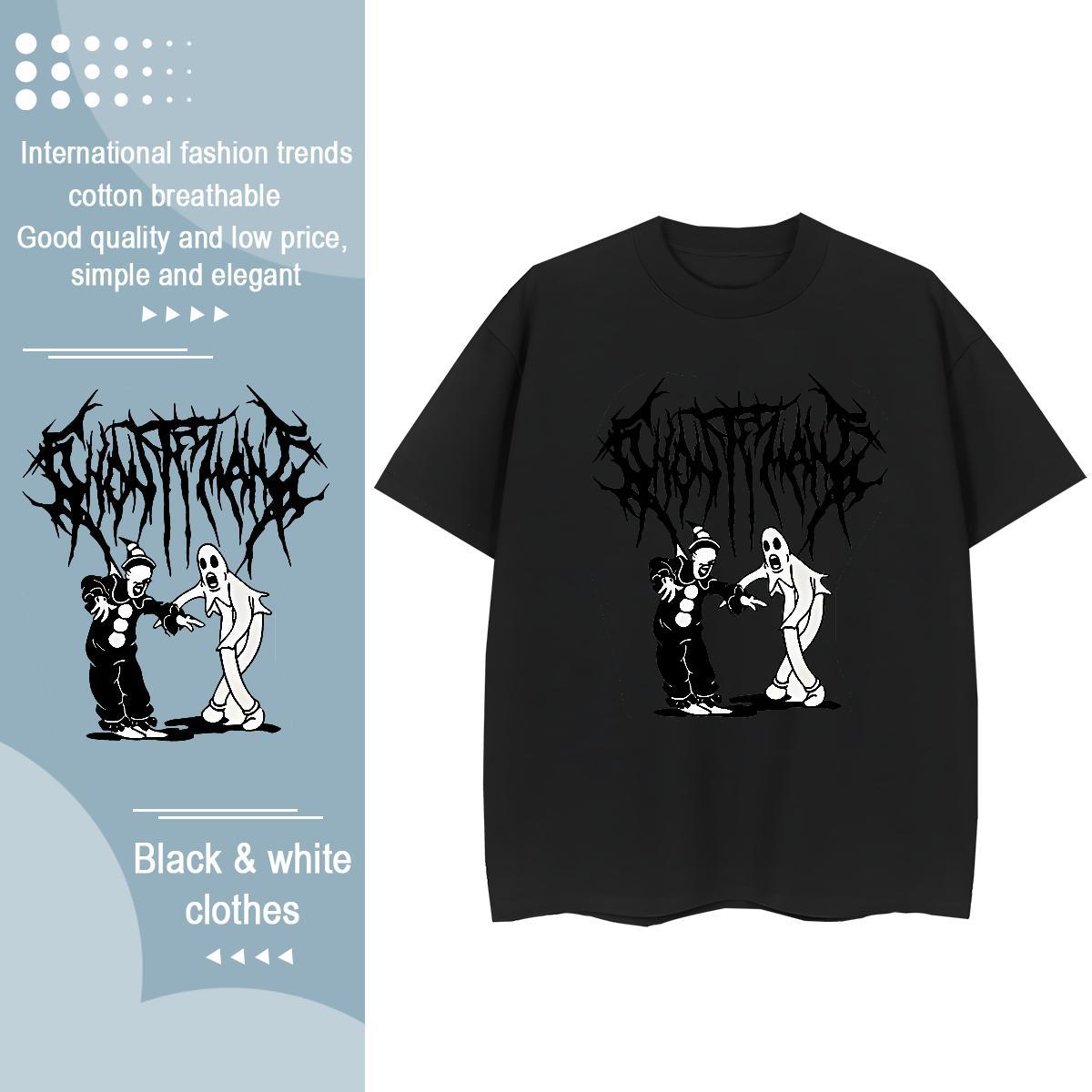 Casual New T-Shirts for Women 230g 100% Cotton Short sleeve Soft Sports Street Wear skull Couples T Shirts High quality Anime Oversized Polos
